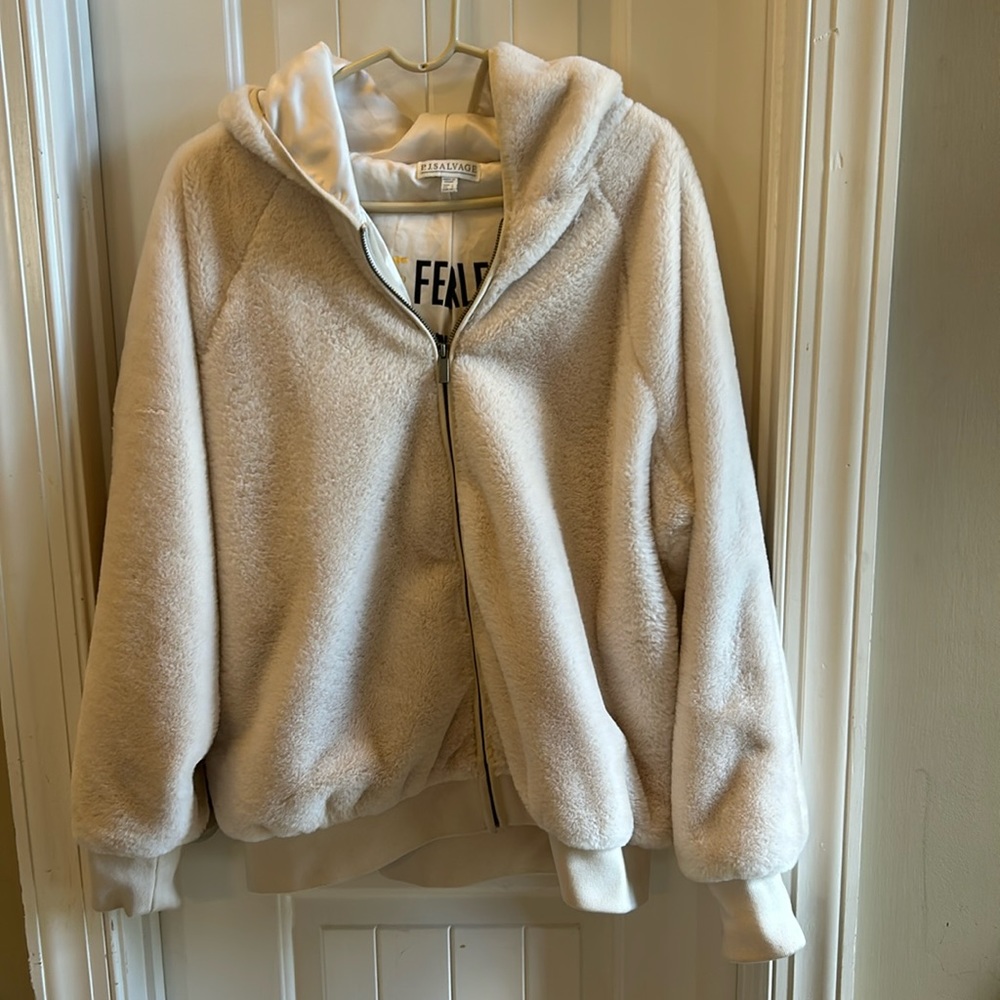 PJ Salvage Faux fur hooded jacket Large